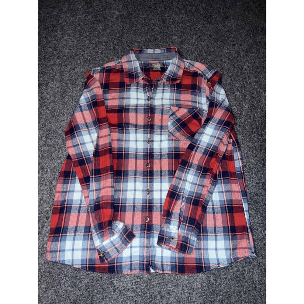 Natural Reflections Womens Large Red Blue Plaid Flannel Button Down Shirt Cotton
